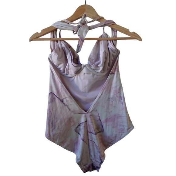 La Perla Swimsuit 44 Sea Butterfly Pink Purple One Piece Halter Low Open Back - Picture 2 of 8